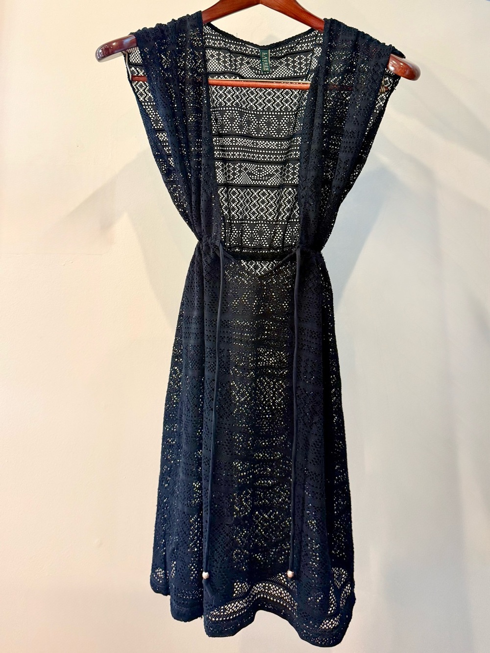 Lauren Ralph Lauren Black Crochet Swim Coverup Dress